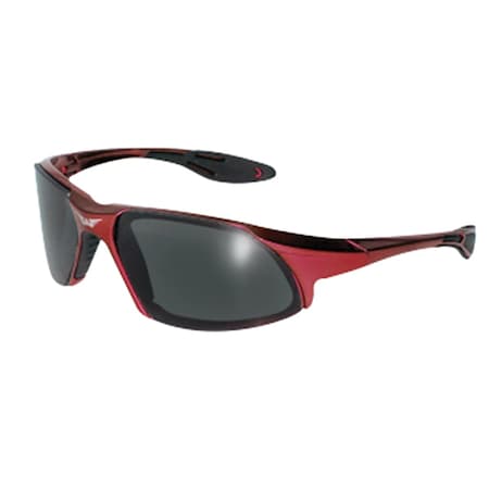 Global Vision CODE-8, Safety Glasses, Anti-Fog & Anti-Scratch, Smoke Lens, Red Frame C8RDSM